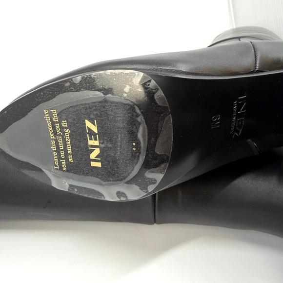 Inez Paloma Black Calf Boots Leather Knee High Block Heel Womens Size 6 - Picture 9 of 16